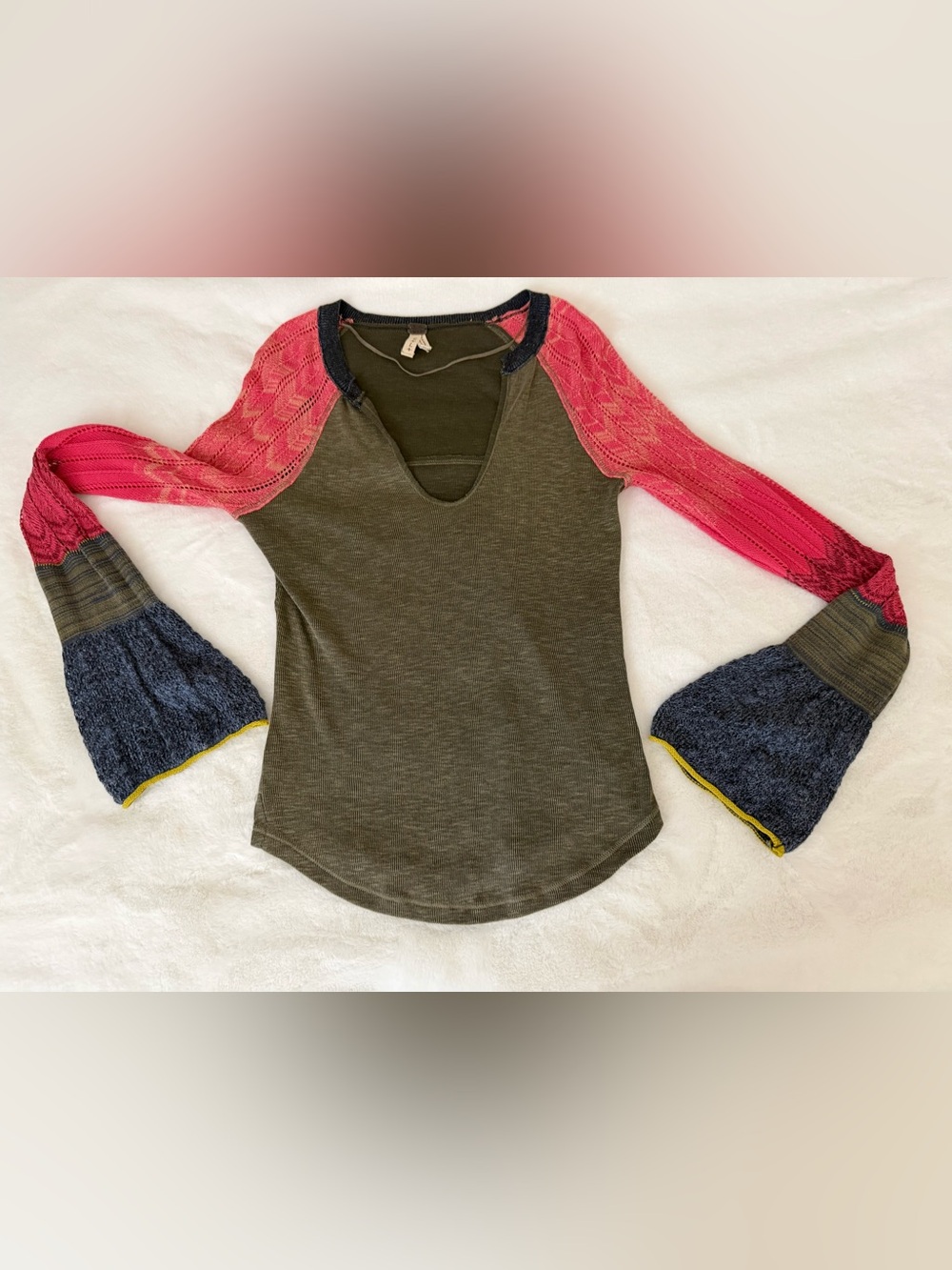 Free People We the Free Thermal Knit V-Neck Top NWOT